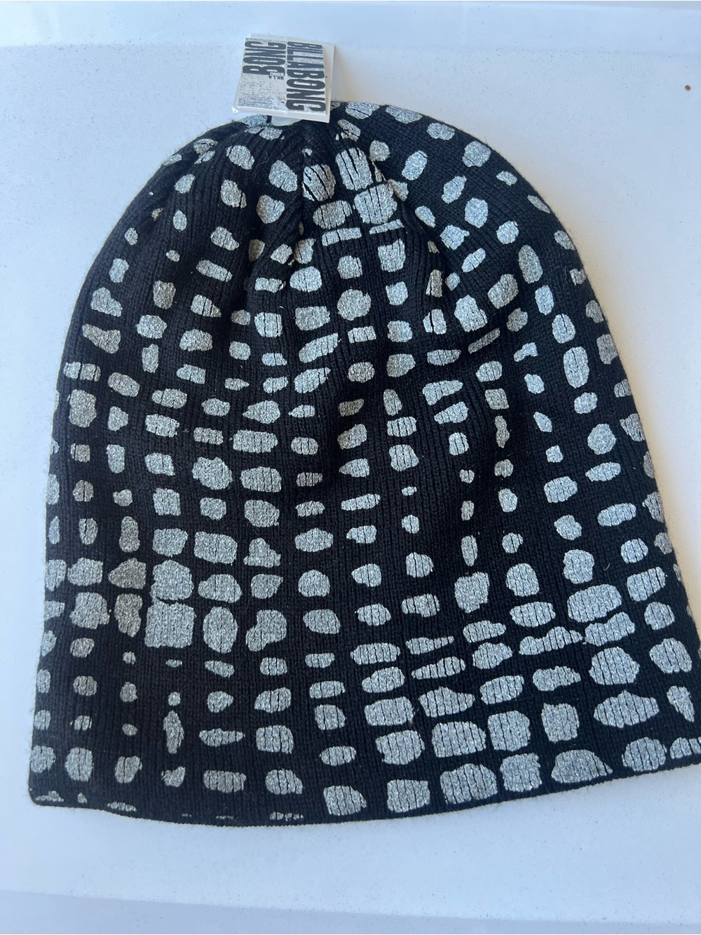 Billabong Black Beanie with Silver Spot Grid